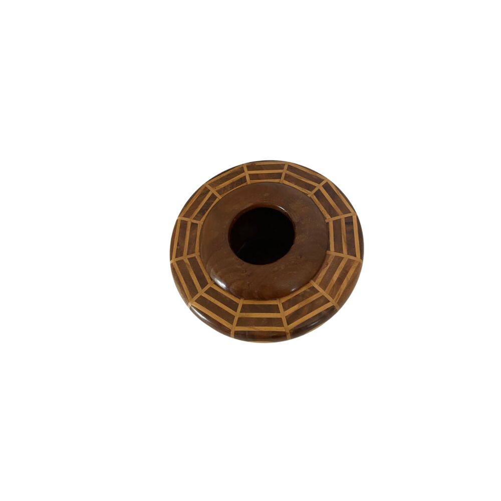 VTG One of a Kind Segmented Wood Vessel Inlaid Web Pattern Turned Bowl